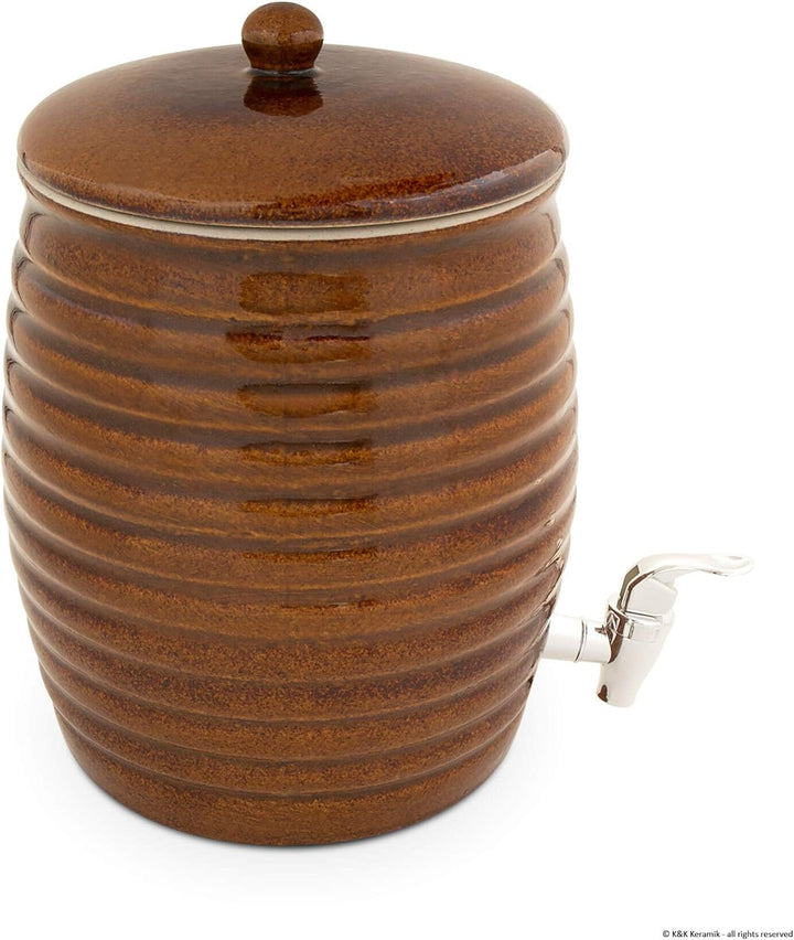 KERAZO Getränkespender, Fass, Rumtopf, Gefäss zur Fermentation von Kombucha inkl. Zapfhahn 6,0L, bra