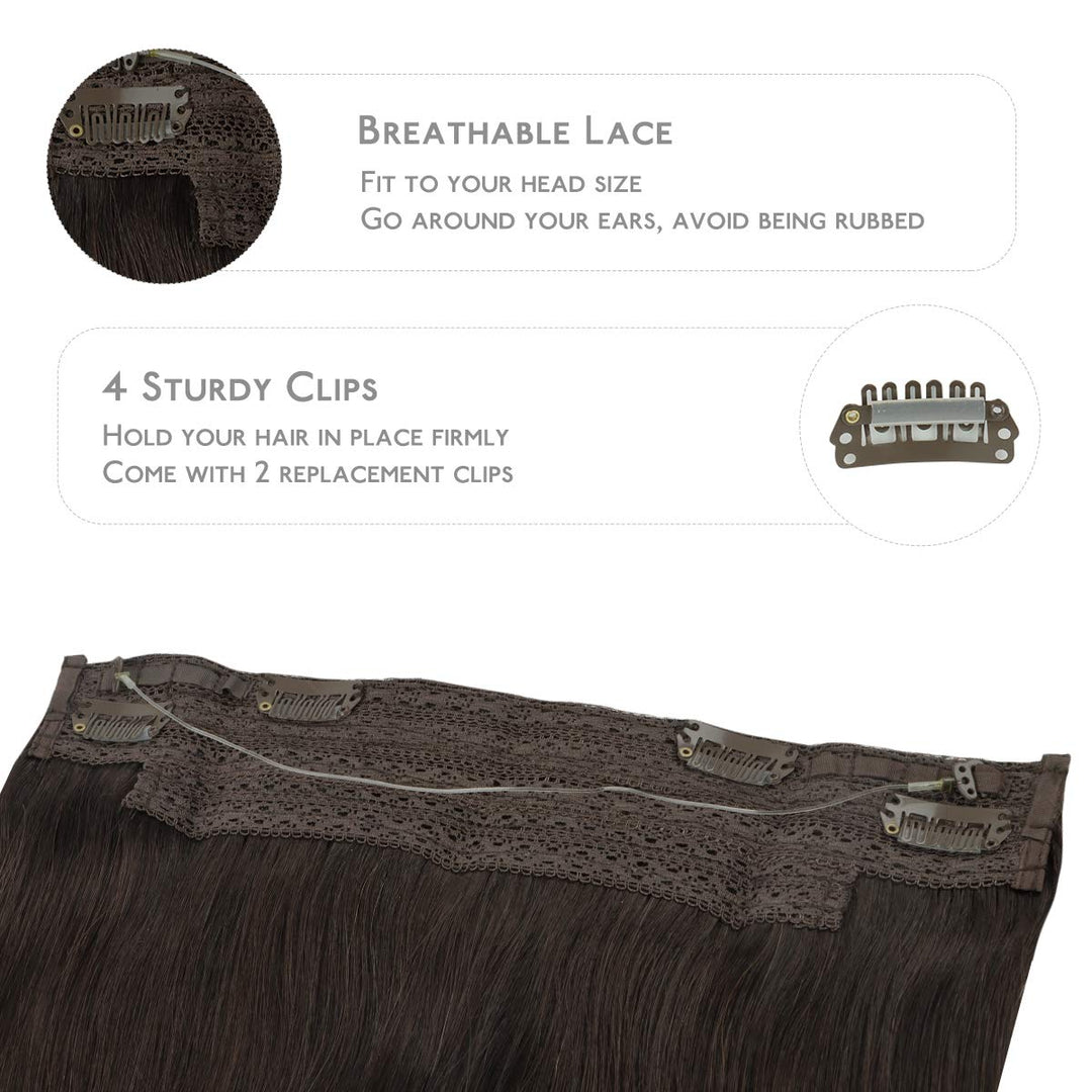 WENNALIFE Secret Hair Extensions Echthaar, 40cm 16 Inch 95g Dunkel Braun Remy Haarverlängerung Echth