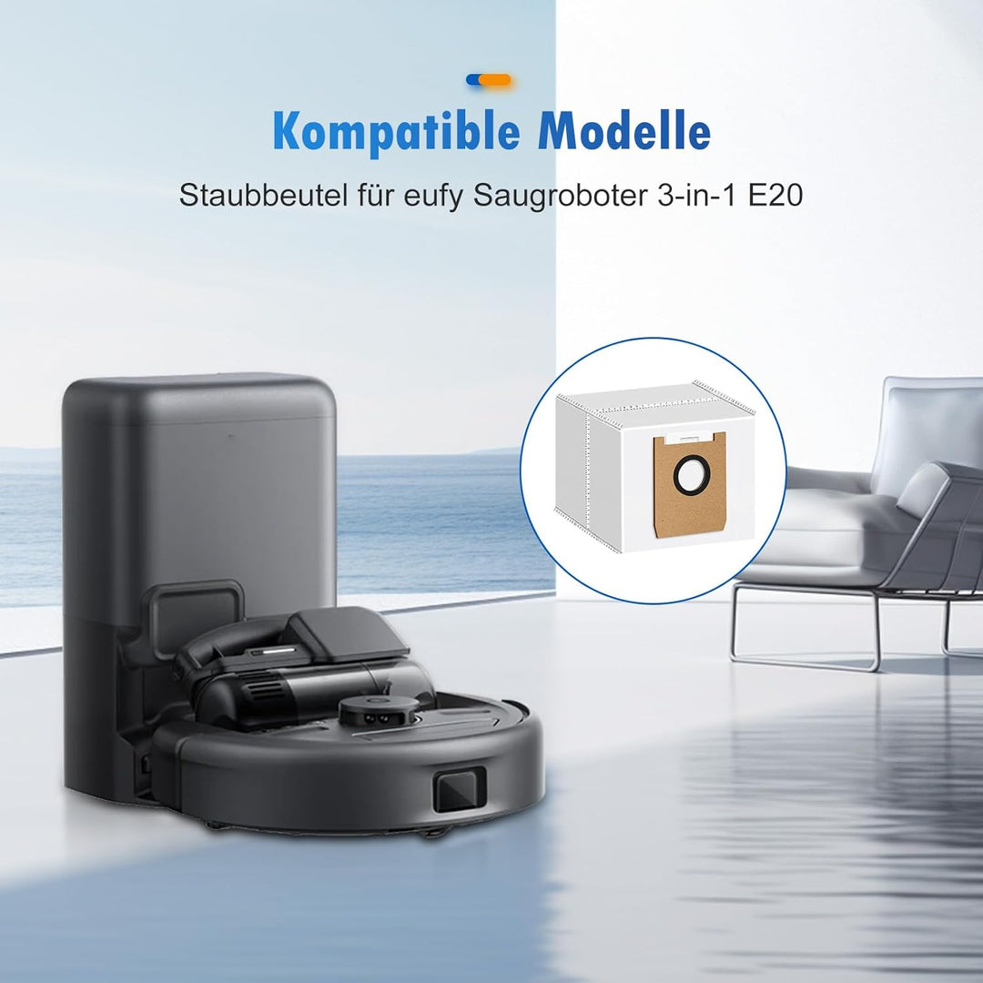 10 Stück Staubbeutel für Eufy Saugroboter 3-in-1 E20, Grosse Kapazität Vliesstoffe Staubsaugerbeutel