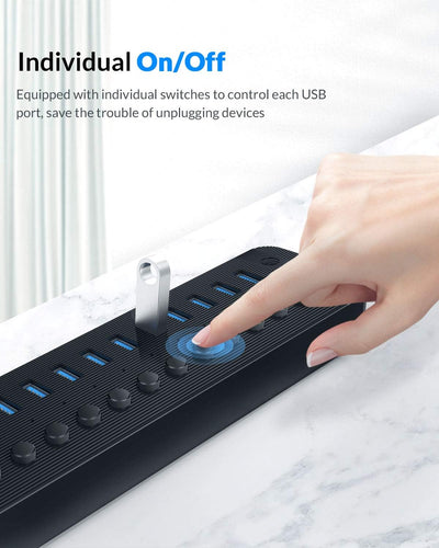 ORICO USB Hub 3.0 Aktiv 13 Ports 60W Mit Netzteil Einzelne EIN/Aus-Schalter und 12V / 5A Energien-Ad