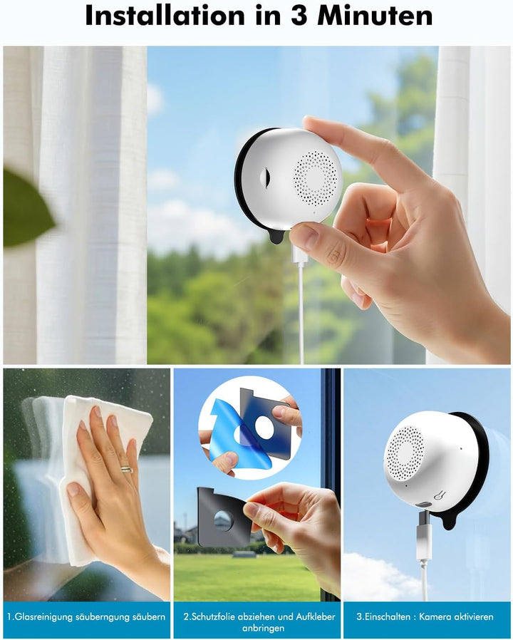 2K Fenster Überwachungskamera Innen, WLAN Kamera Indoor mit Farb-Nachtsicht, Anti-Reflex & Blendschu