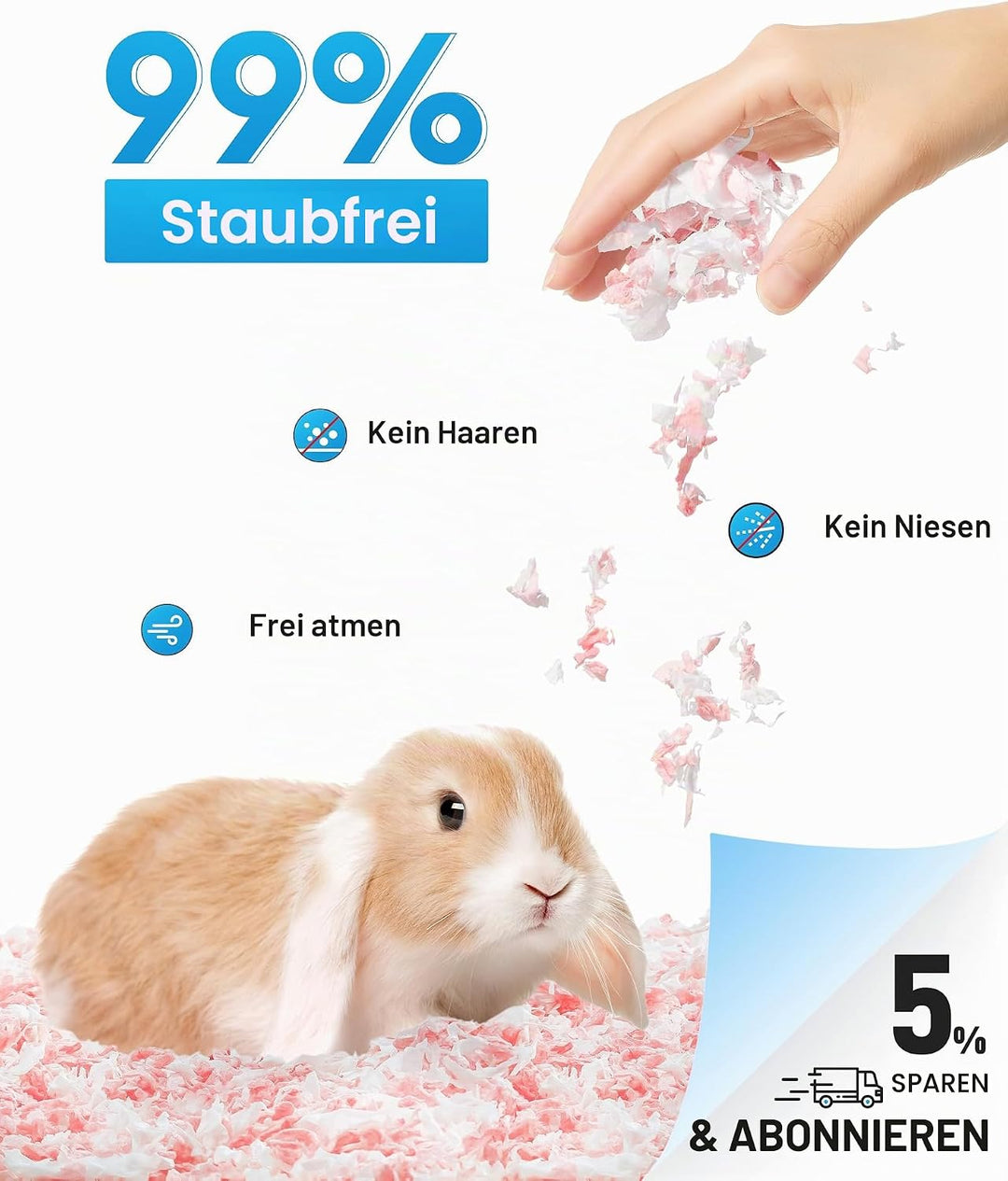BUCATSTATE Hamster Streu 101L, Papier Einstreu für Kleintiere, Besonders Saugfähige &amp; 99,9% Staubfre
