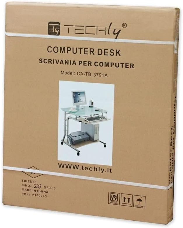 Biurko Techly ze szklanym blatem i póÅ‚kÄ… na klawiaturÄ™