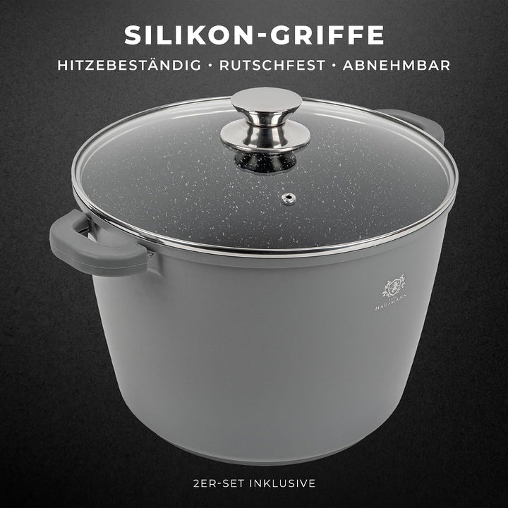 KARL HAUSMANN Aluguss Topf 24 cm 6L mit Deckel - Kochtopf Induktion, Antihaftbeschichtet mit COOKMAR