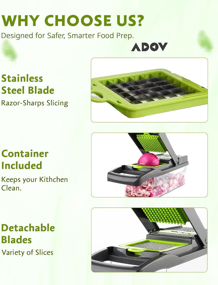 ADOV Mandoline Gemüseschneider, 12 in 1 Multifunktionaler Gemüsehobel mit Handschutz, Einstellbare E