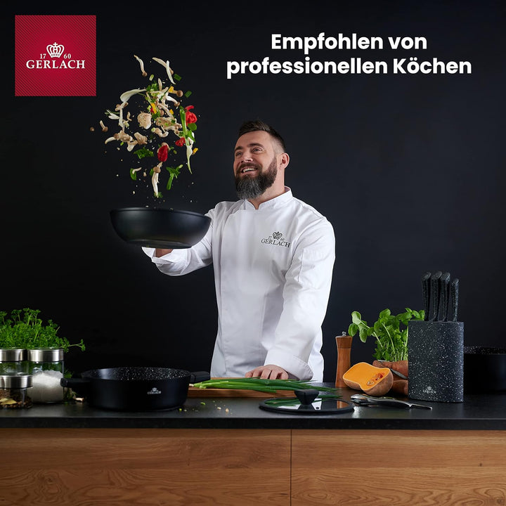 Gerlach 1760 Topfset - 2 Töpfe 3 L 5 L - 1 Kasserolle 2 L - Emaille Topf - Alle Herdarten - Deckel a