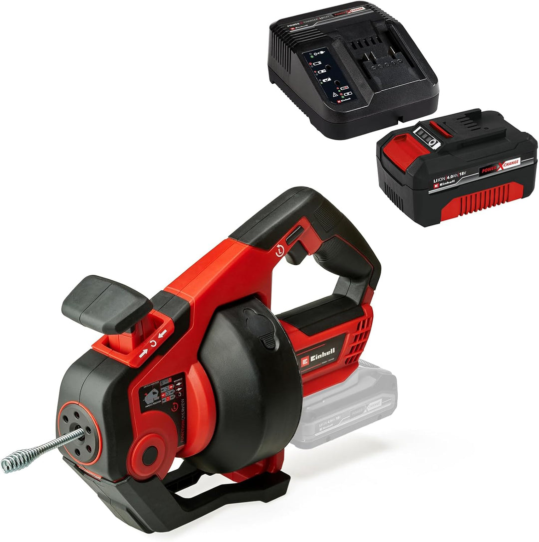 Einhell Akku-Rohrreiniger TE-DA 18/760 Li Kit Power X-Change (18 V, Li-Ion, 7,6 m lange Reinigungssp