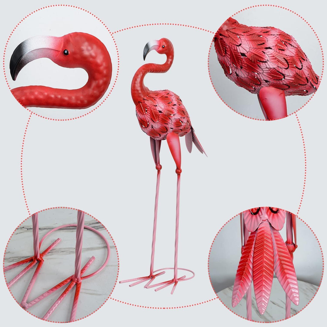 AOFOX Flamingo-Gartenstatuen und Skulpturen, 2 Stück Metall, grosse rote Flamingo-Vogelgarten-Kunst-