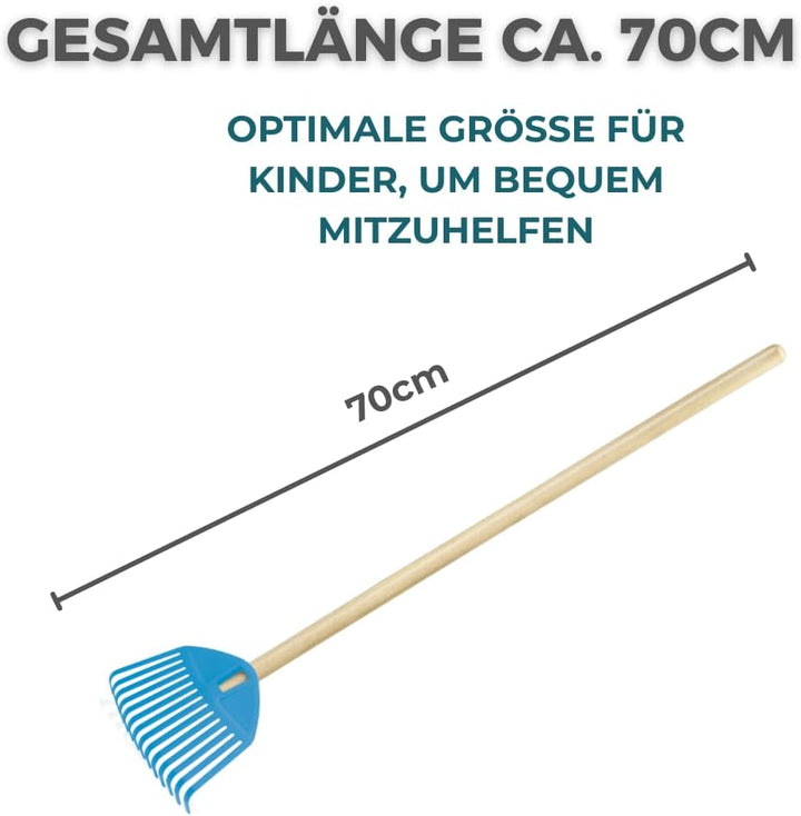 Blau Kinderrechen 70cm – Mini-Gartenrechen mit Holzgriff, Rechen/Kleinbesen für Kinder, perfekt für