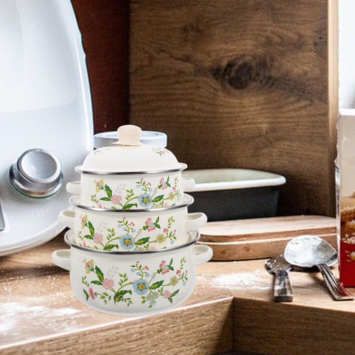 3 Stück Emaille Kochtöpfe Set Mit Deckel Retro Suppentöpfe Für Instantnudeln Suppe Und Milch Flacher