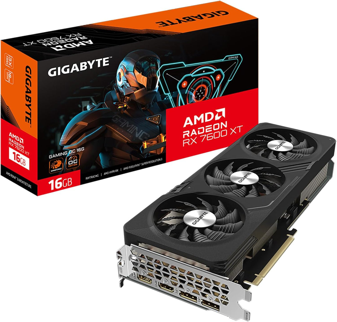 GIGABYTE Radeon RX 7600 XT Gaming OC 16G Grafikkarte, 3X WINDFORCE Lüfter 16GB 128-Bit GDDR6, GV-R76
