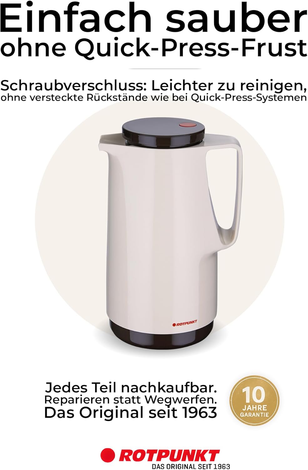 ROTPUNKT Isolierkanne 760 Maxima 1,0 l | Zweifunktions-Drehverschluss | BPA-frei - gesundes Trinken