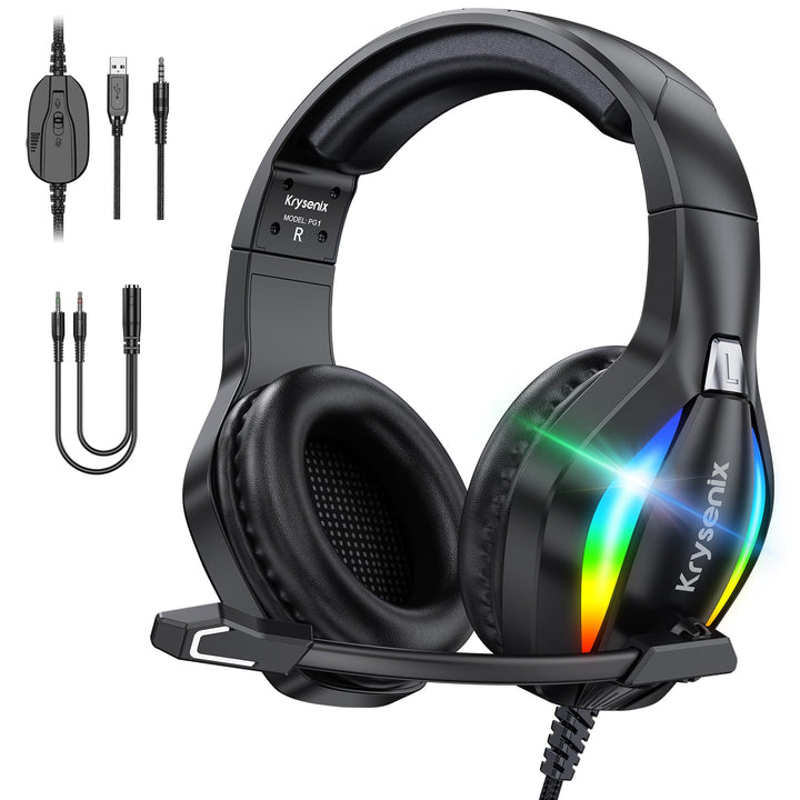PG1 RGB Gaming Headset für PS4, PS5, PC, Xbox,Switch, Kabel Gaming Kopfhörer mit LED Licht, Over Ear