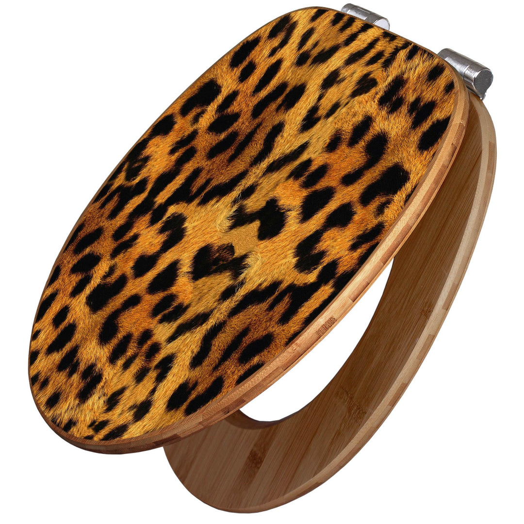 banjado® Design WC Sitz Bambus Absenkautomatik mit Motiv Leopard/Toilettendeckel mit Absenkautomatik