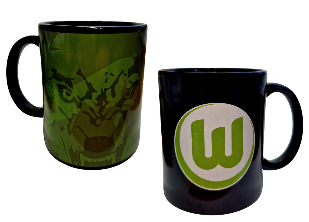 VfL Wolfsburg Tasse - Wölfe - Zaubertasse Kaffeetasse Magic Mug - Plus Lesezeichen Wir lieben Fussba