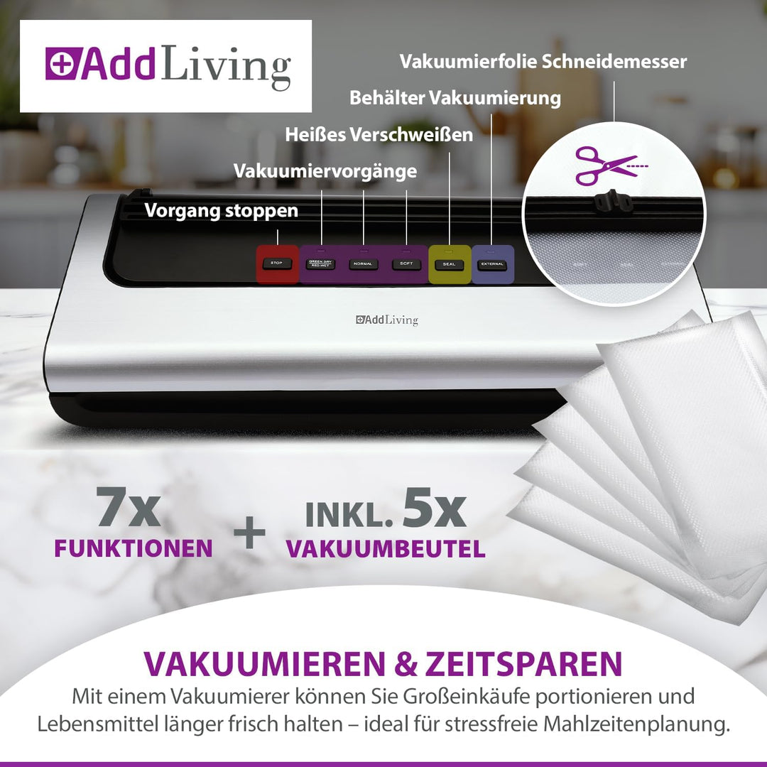 Vakuumierer | Vakuumiergerät für Lebensmittel | Inkl. 5 Vakuumbeutel (20 x 30 cm) | Wet & Dry Funkti