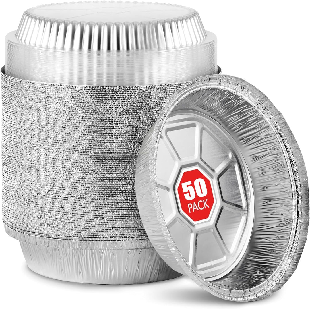 LATERN 50 Stück 18CM Runde Aluminiumfolien Schalen mit Deckeln, 720ml Einweg-Bratbleche Ofen und Gef