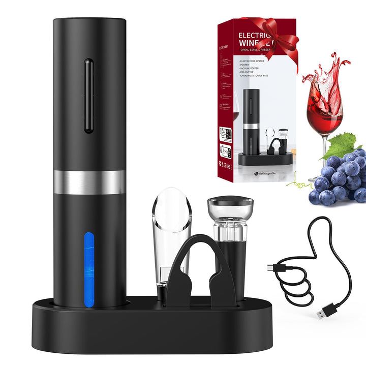 CIRCLE JOY Elektrischer Weinkorkenzieher, Wiederaufladbares 5-in-1 Weinöffner-Geschenkset mit Ladest