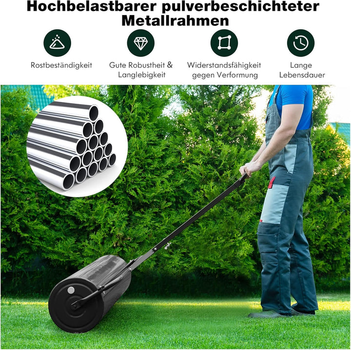 COSTWAY Rasenwalze befüllbar Wasser oder Sand, 63 L, Ø 30 cm x 99 cm, Bodenwalze mit Griff, Gartenwa
