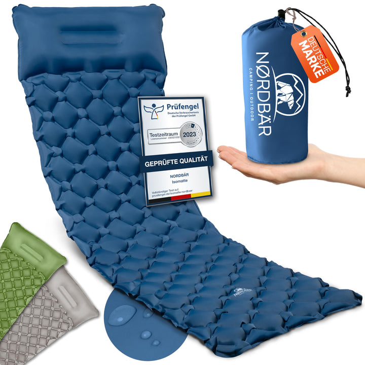 NORDBÄR® Camping Isomatte aufblasbar & Ultraleicht [mit oder ohne Kissen]| Iso Luftmatratze kleines