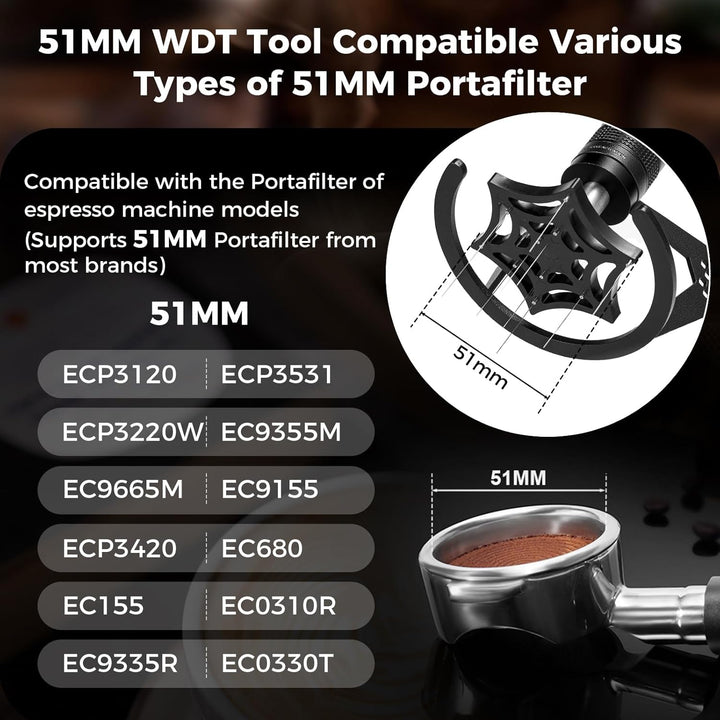 IKAPE Mantis WDT Distribution Tool, 51MM Espresso Rührer Distribution Tool für Barista - 8 Nadel Esp