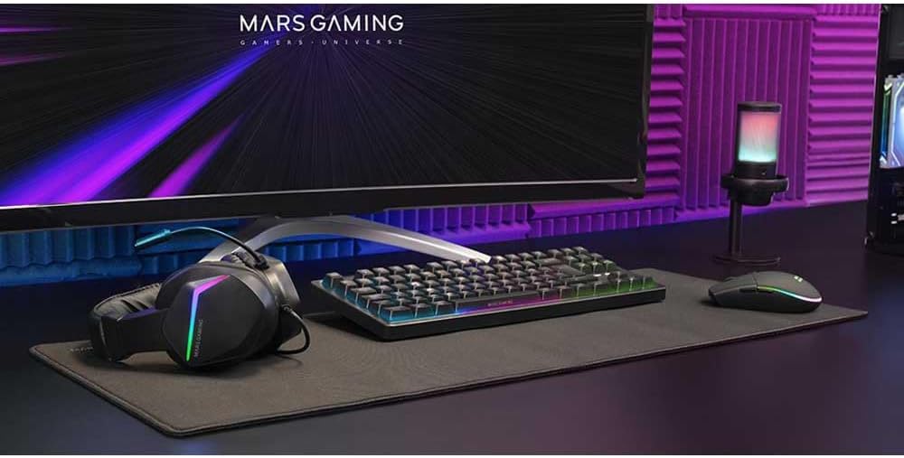 MARSGAMING MCP-RGB3, Pack Gaming Tastatur Fixed RGB + Gaming Maus RGB Flow 3200 DPI + Headset Over-E