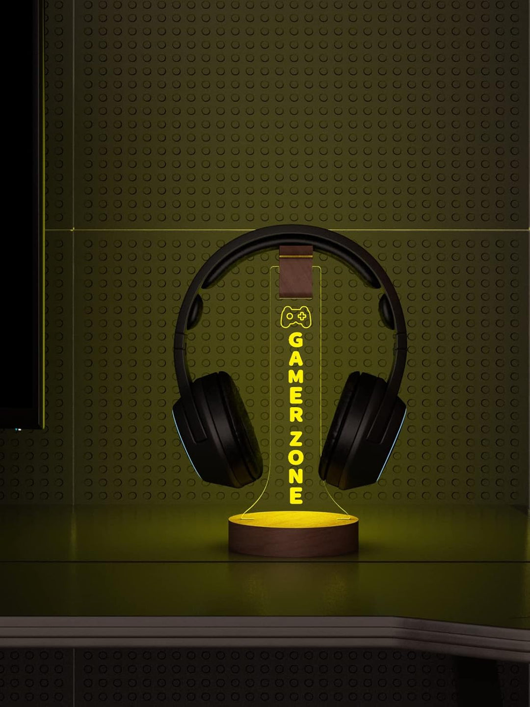 YuanDian Gamer Zone Licht bis Kopfhörer Stand für Schreibtisch, Gaming-Headset-Halter aus Holz RGB m