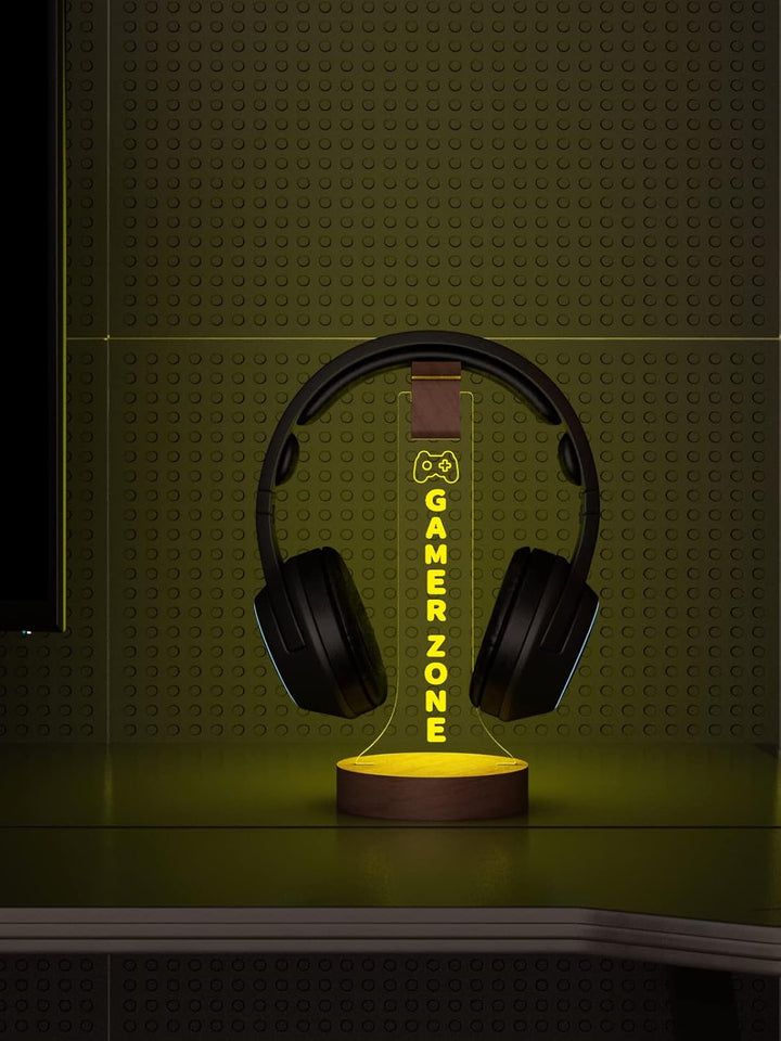 YuanDian Gamer Zone Licht bis Kopfhörer Stand für Schreibtisch, Gaming-Headset-Halter aus Holz RGB m