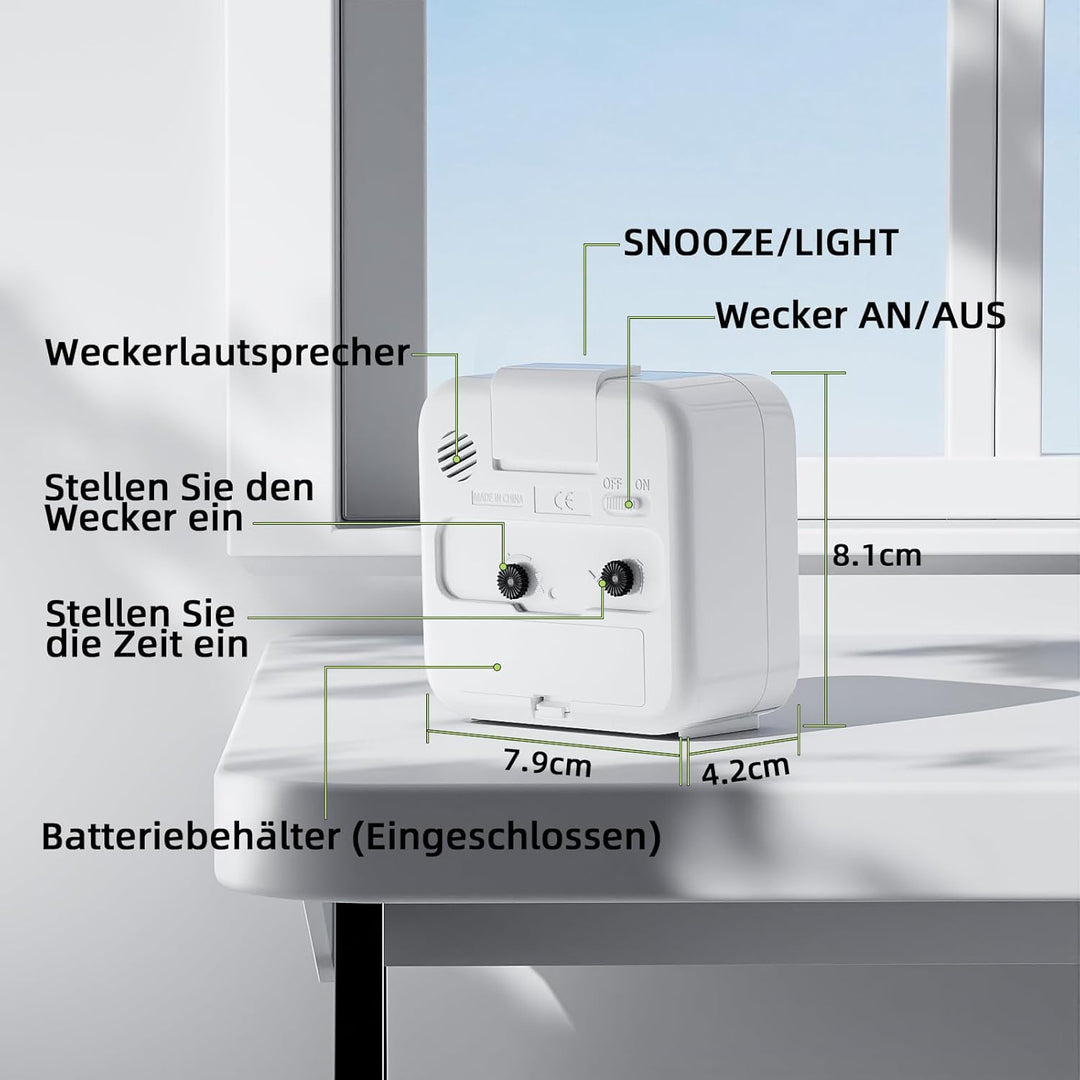 Wecker Analog Ohne Ticken Wecker mit Licht, Batteriebetrieben, Lauter Alarm, Schlummerfunktion, Gerä