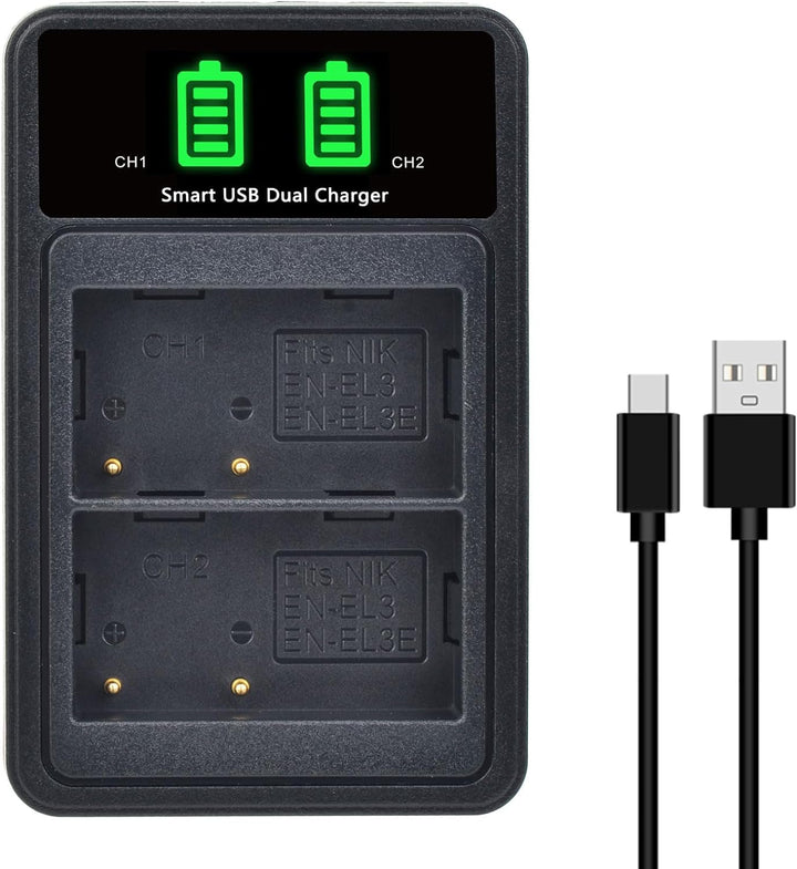 PowerTrust 2Pcs EN-EL3 EN-EL3e Akku und Ladegerät für Nikon D300S, D700, D90, D300, D80, D200, D50,