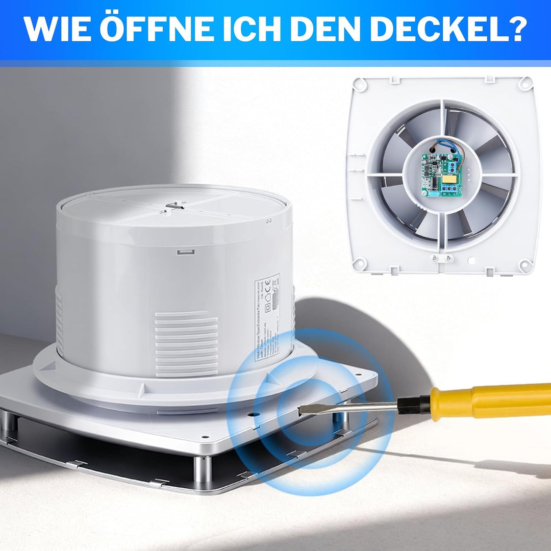 Badlüfter 100mm mit Nachlauf, ≤34db Leiser und Leistungsstarker Abluftventilator, 12W 2400U/m IPX4 W