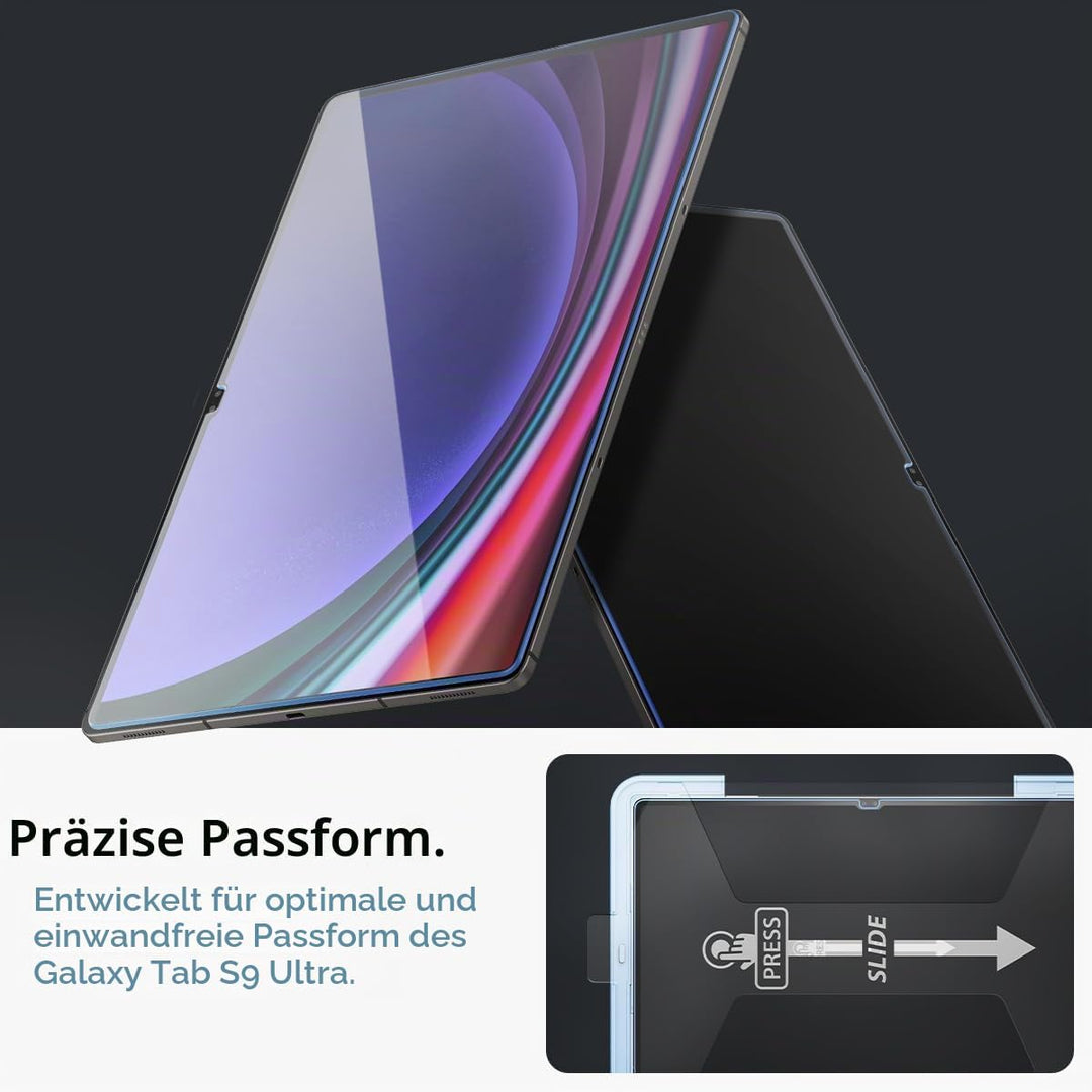 Spigen Glas.tR EZ Fit Schutzfolie kompatibel mit Samsung Galaxy Tab S9 Ultra, 14.6 Zoll, Schablone f