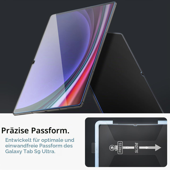 Spigen Glas.tR EZ Fit Schutzfolie kompatibel mit Samsung Galaxy Tab S9 Ultra, 14.6 Zoll, Schablone f