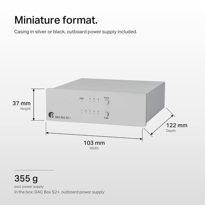 Pro-Ject Audio Systems DAC Box S2+, High End DAC mit 32bit und DSD256 Support (Silber), silber