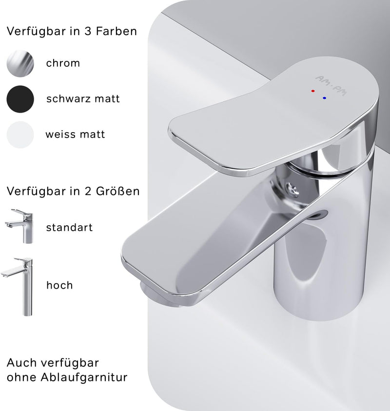 AM.PM Waschtischarmatur mit Einhebelmischer, SoftMotion Keramikkartusche, Neoperl Aerator, kratzfest