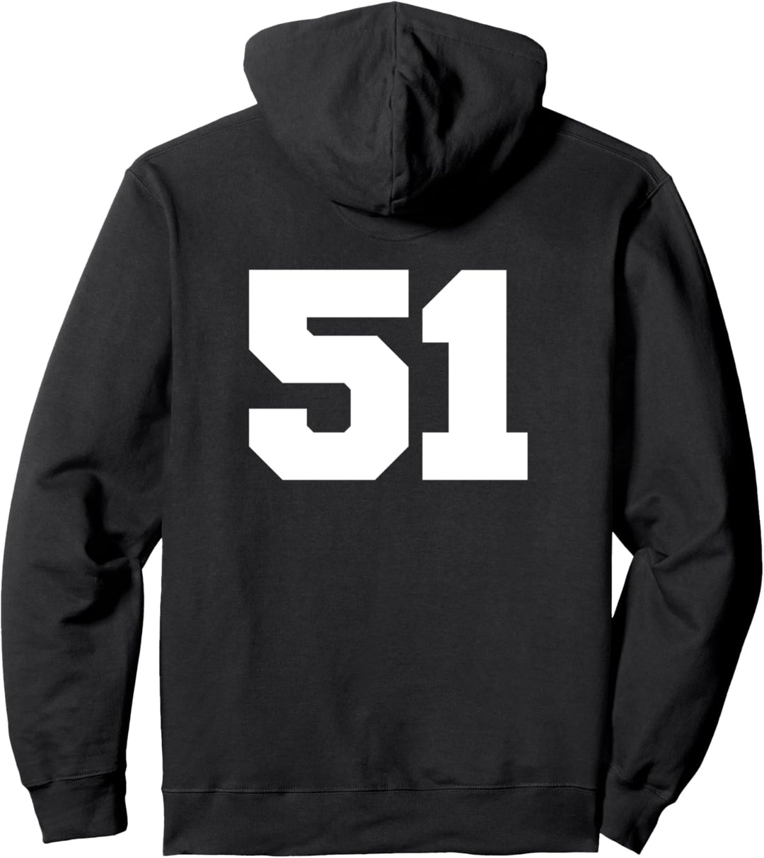 Number 51 Sports Jersey Player #51 Fan BACK PRINT Varsity Pullover Hoodie