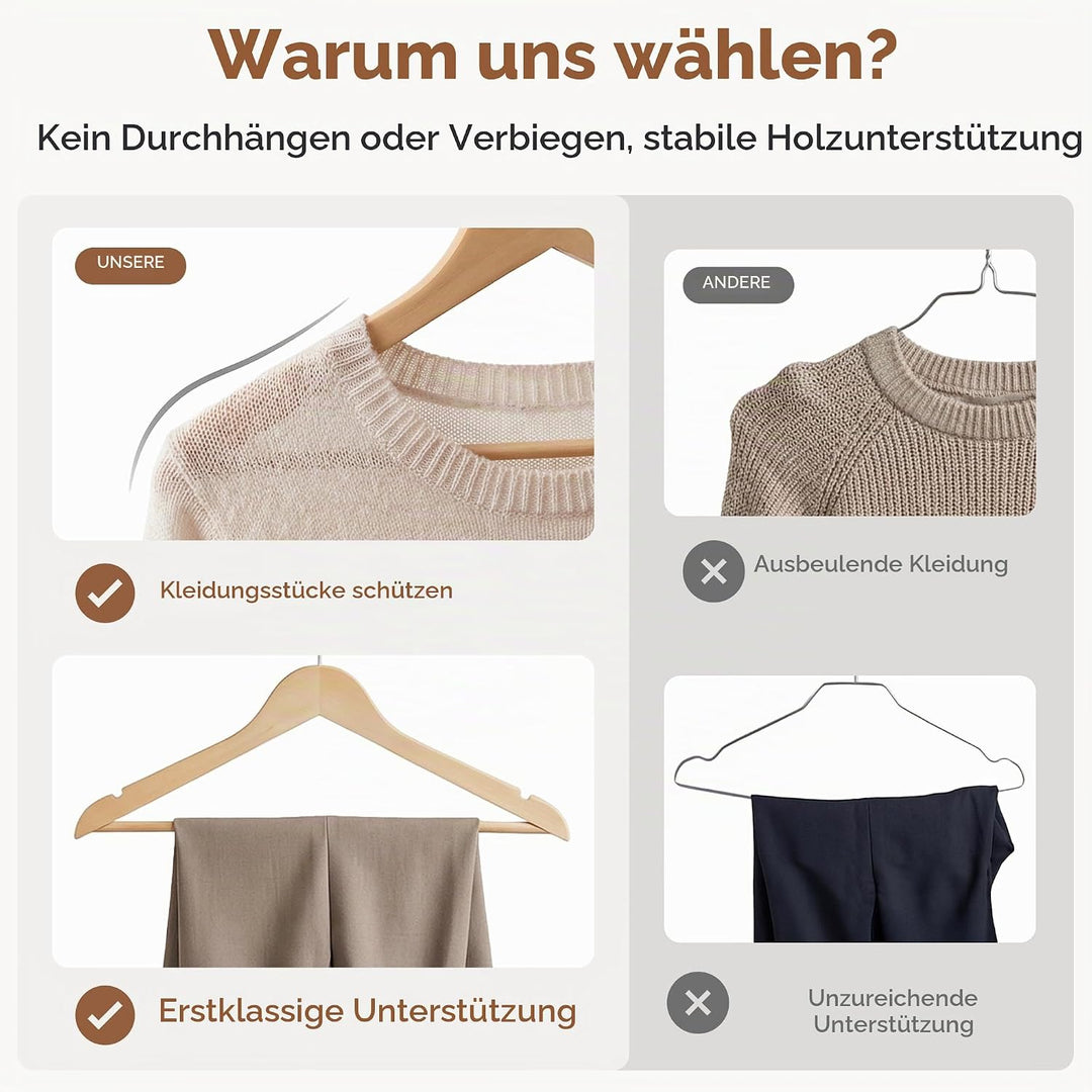 StorageWorks Kleiderbügel, Kleiderbügel Holz, Natürlicher Holzkleiderbügel, Stabile Kleiderbügel rut