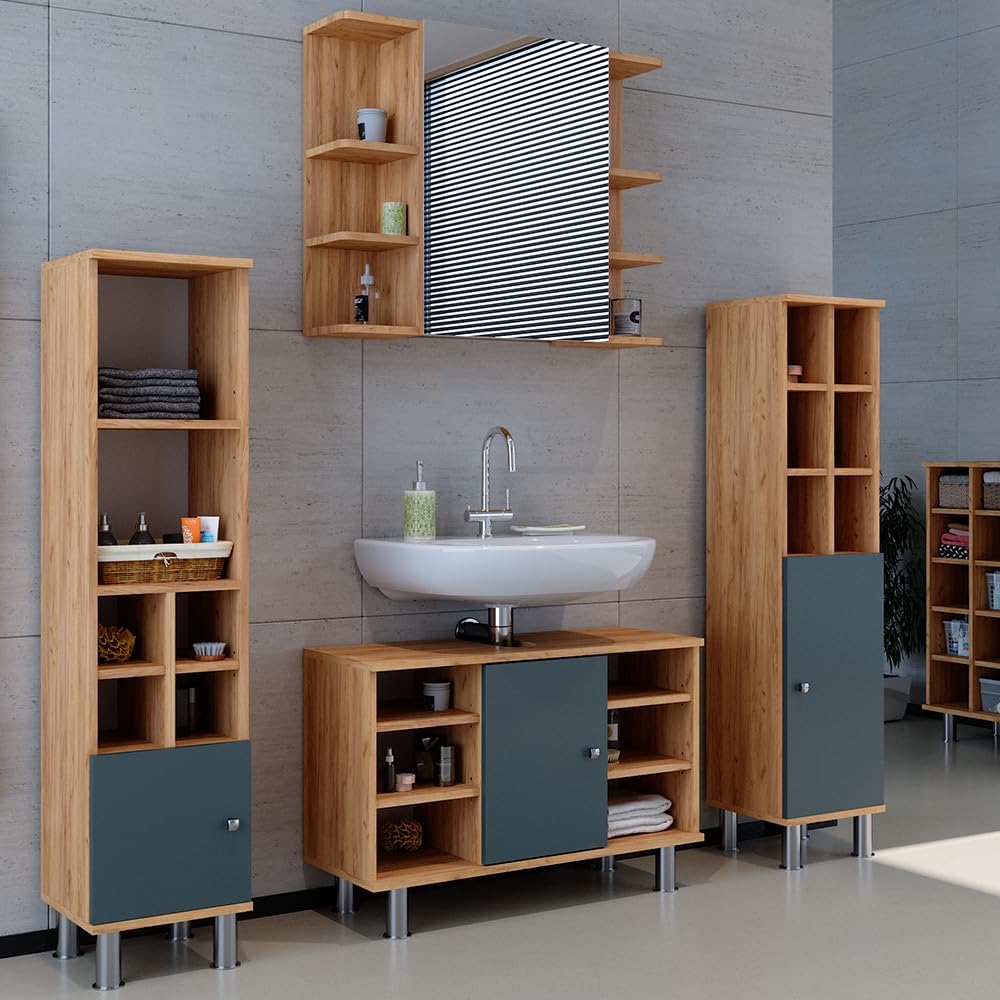 Vicco Waschbeckenunterschrank Fynn, Grün/Goldkraft Eiche, 80 x 54 cm, Grün