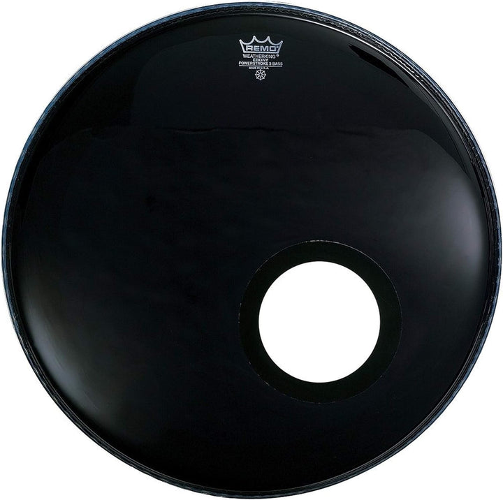 Remo Powerstroke P3 Ebony Bass-Schlagzeugfell, Schwarz, 12,7 cm grossem Loch, 55,9 cm 22", 22"