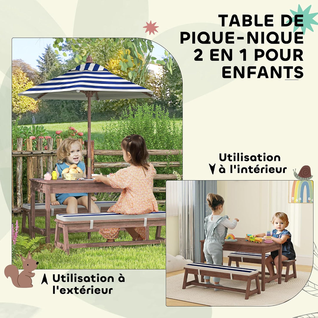 AIYAPLAY Gartenmöbel-Set für Kinder, Picknicktisch für Kinder, mit Bänken, Kissen und abnehmbarem So