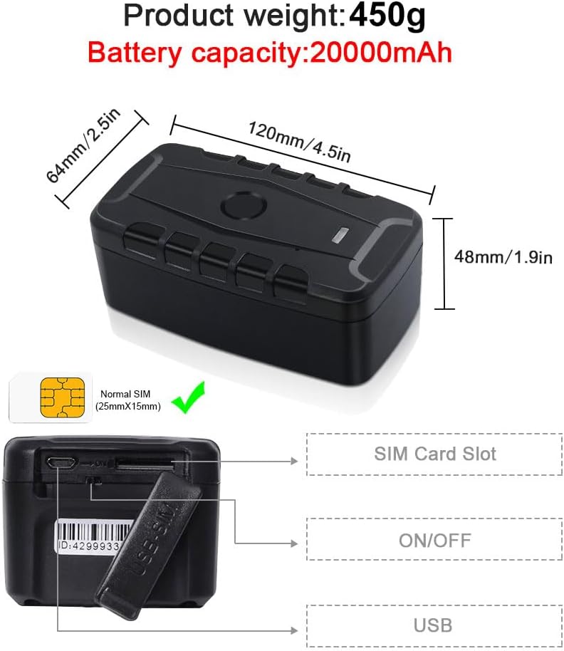 GPS-Ortungsgerät 4G, 20000mAh Langzeit magnetischer GPS-Sender für Auto, Flotte, LKW IP67 Wasserdich