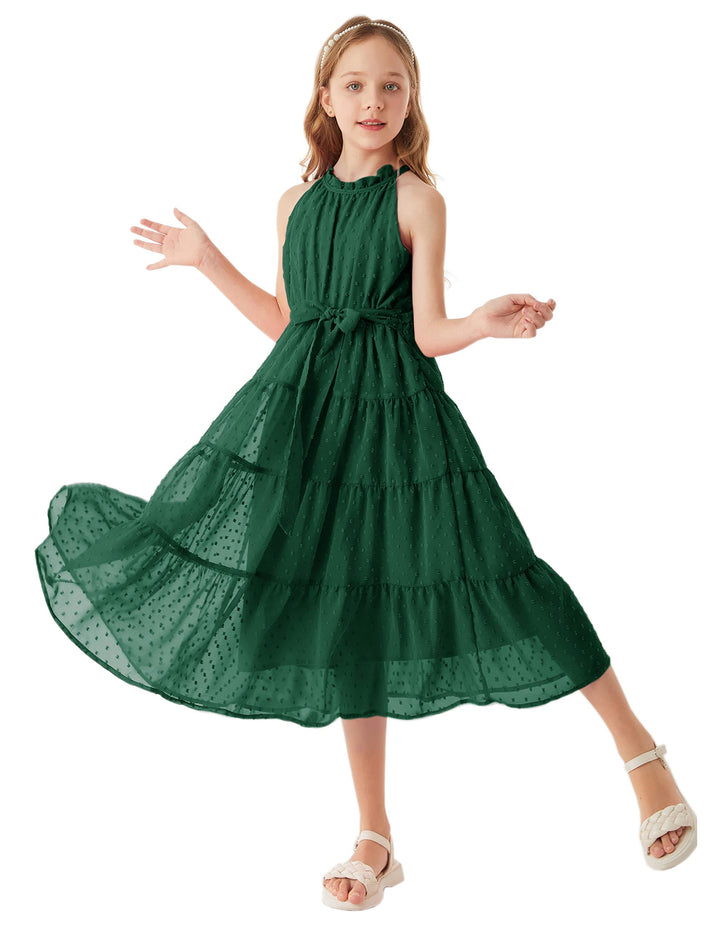 GRACE KARIN Mädchen Prinzessin Kleider Neckholder Swiss Dot Kleid A-Linie Maxikleid Casual Party Fes