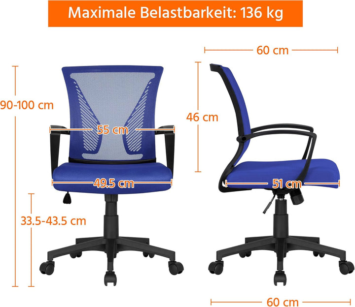 Yaheetech Bürostuhl Schreibtischstuhl ergonomischer Drehstuhl Chefsessel höhenverstellbar Sportsitz