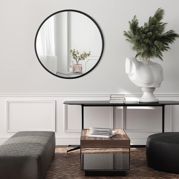 Wandspiegel tiefer Metallrahmen,60 cm runder Rahmen, zeitgenössisch, gebürstetes Glasscheibe tiefes