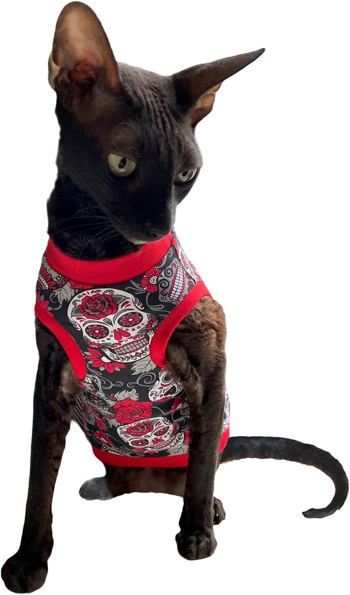 Kotomoda Sphynx Katzen Kleidung T-Shirt Rote Schдdel (XS), XS