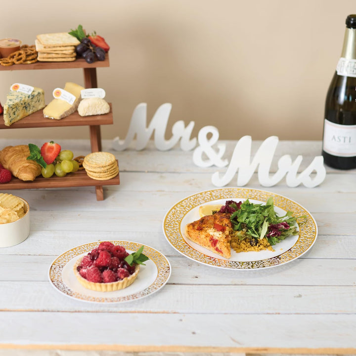 MATANA 120 Premium Weisse Plastikteller mit Goldrand, 26 &amp; 19cm - Mehrweg Kunststoffteller, Partytel