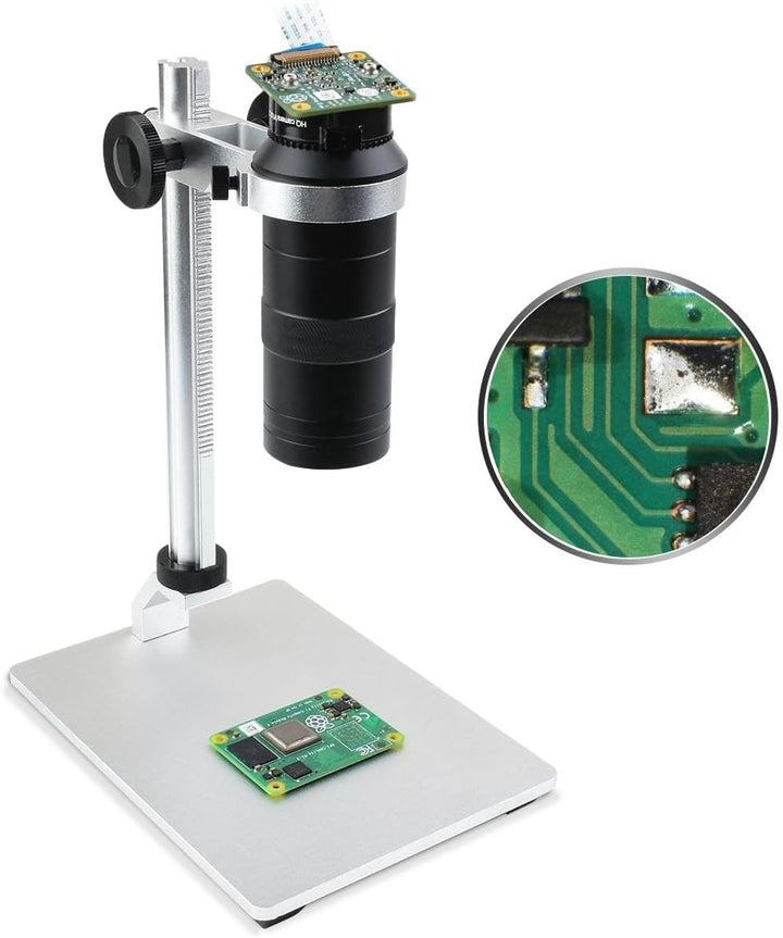 Waveshare 100X Mikroskop Objektiv für Raspberry Pi, C/CS-Mount, Metall, Schwarz, LED, 0.12X ~ 1.8X O