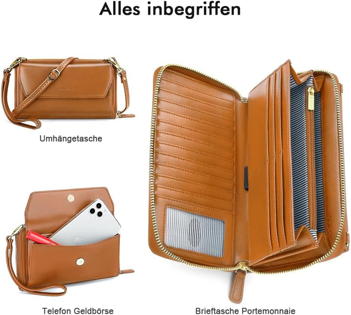 nuoku Geldbörse Damen mit RFID, Kleine Portemonnaie Damen mit Kreditkarten Etuis, Handytasche zum Um