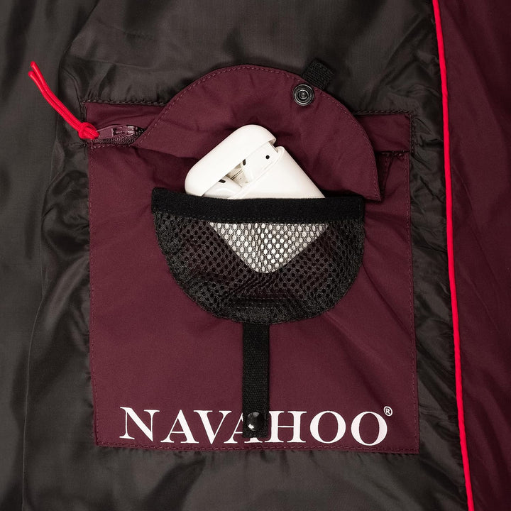 Navahoo Damen Wintermantel Warmer Steppmantel lang mit Abnehmbarer Kapuze Isalie XS-XXL L Wine, L Wi
