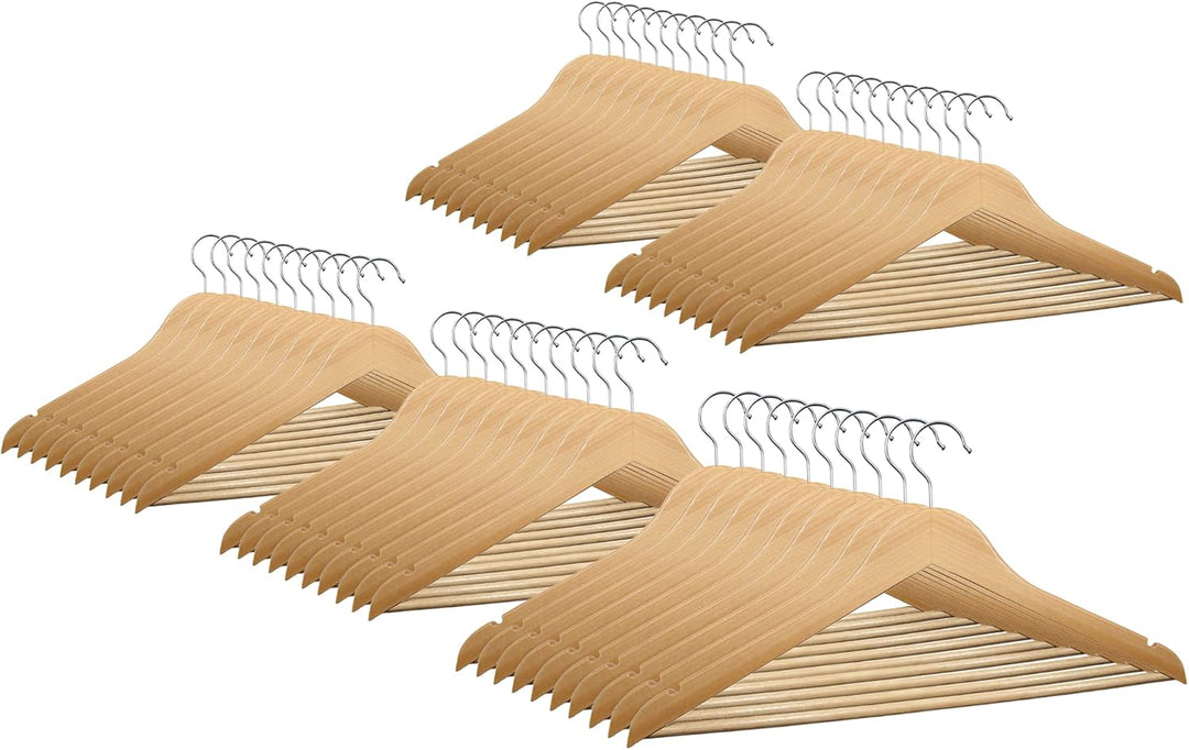 VonBueren 50 x Kleiderbügel Holz | 44,5 x 22 cm je Bügel/Holzbügel | Holzkleiderbügel | 360 Grad dre